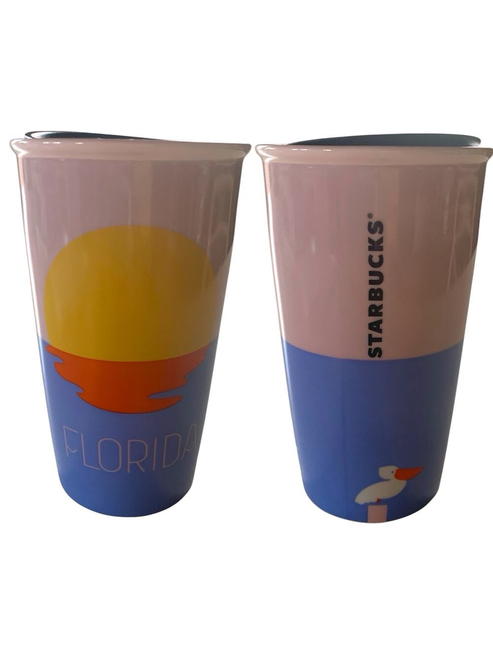 Starbucks Florida Sunset Pelican Ceramic Travel Cup Coffee Mug with Lid Tumbler